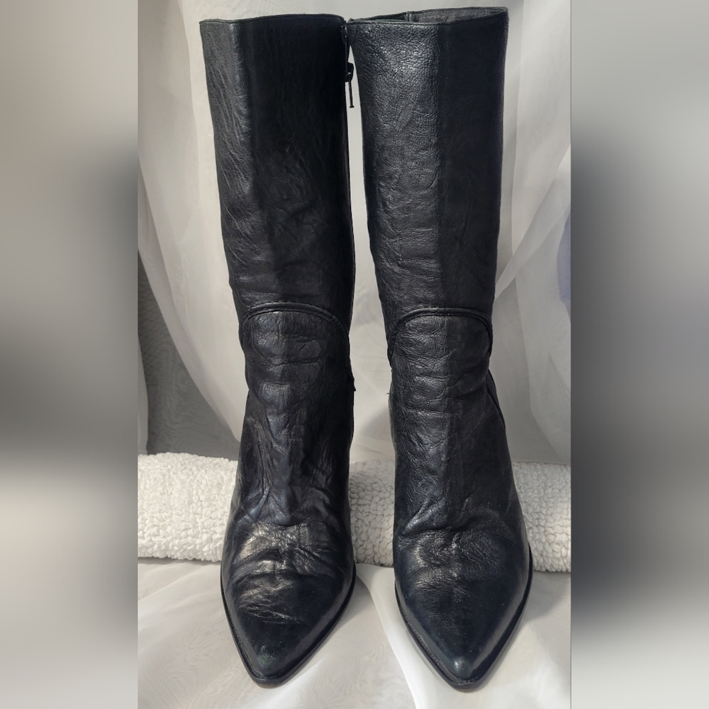 Kenneth Cole Black Leather Calf Height Boots